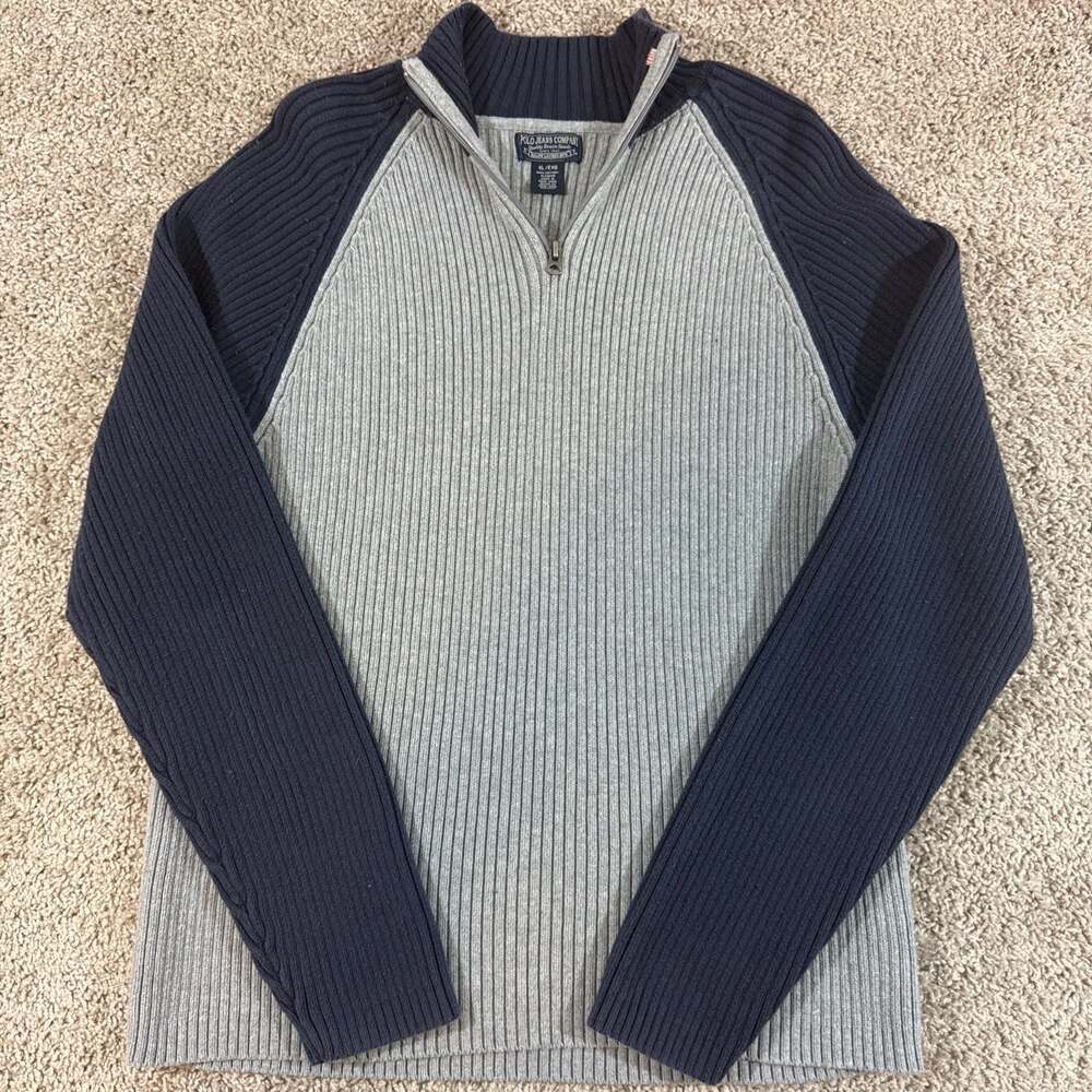 Vintage Polo Jeans Company Ralph Lauren 1/4 Zip Ribbed Sweater Mens XL EUC